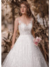 Ivory Floral Lace Tulle Open Back Wedding Dress Ivory Floral Lace Tulle Open Back Wedding Dress